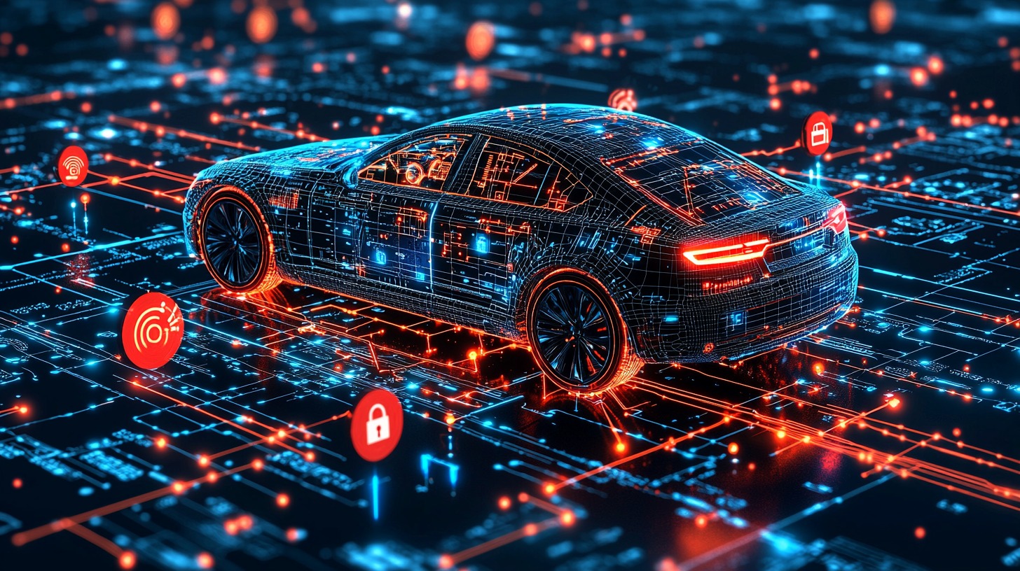 Connected car surrounded by digital shields